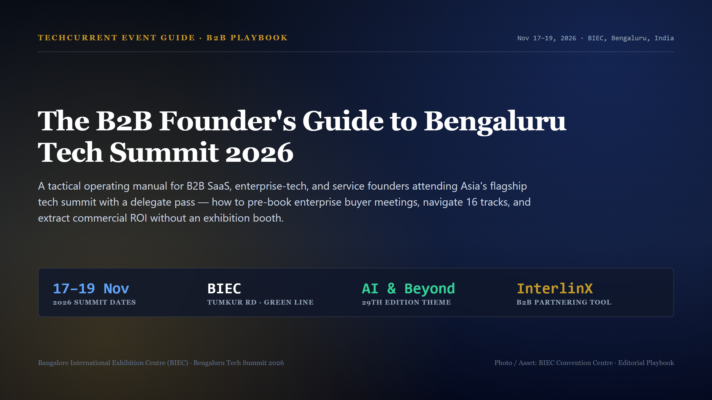 Bangalore International Exhibition Centre (BIEC) convention hall and main exhibition concourse for Bengaluru Tech Summit 2026